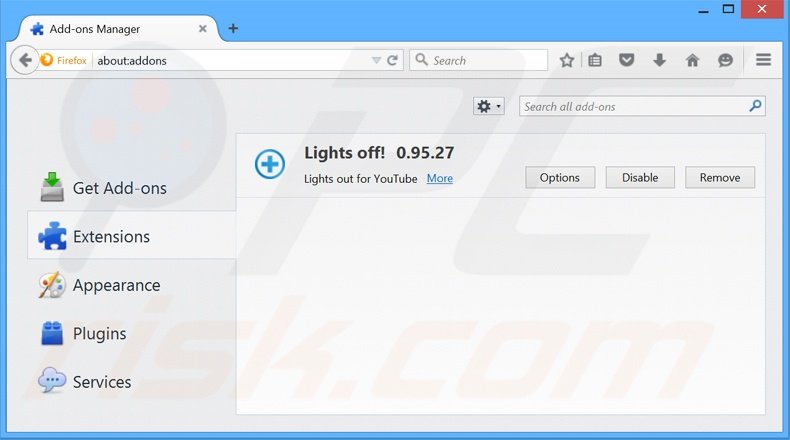 Removing Lights Off from Mozilla Firefox step 2