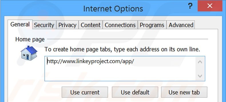 Removing linkeyproject.com from Internet Explorer homepage