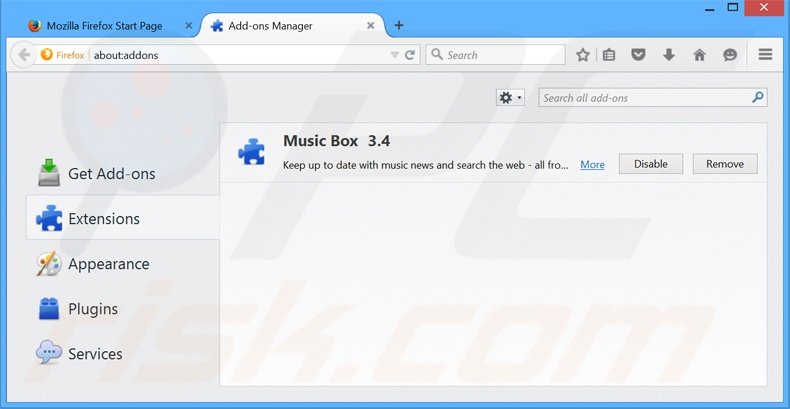Removing MusicBox related Mozilla Firefox extensions