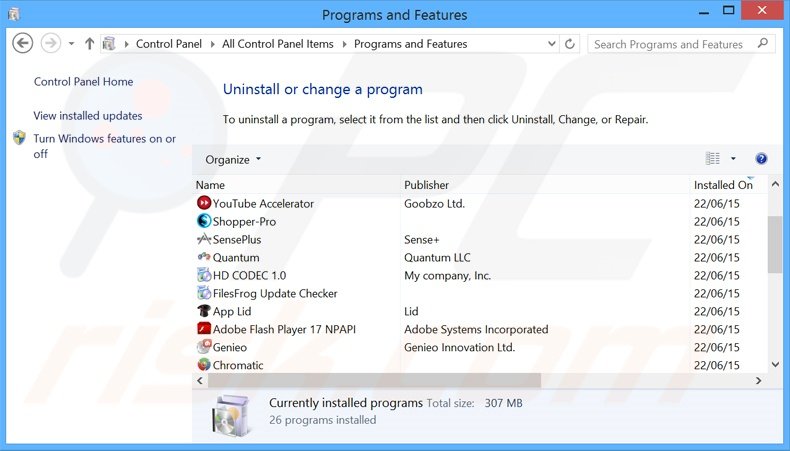 PriceChomper adware uninstall via Control Panel