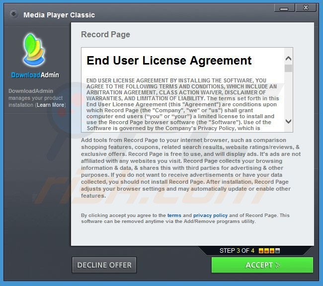 record page adware installer
