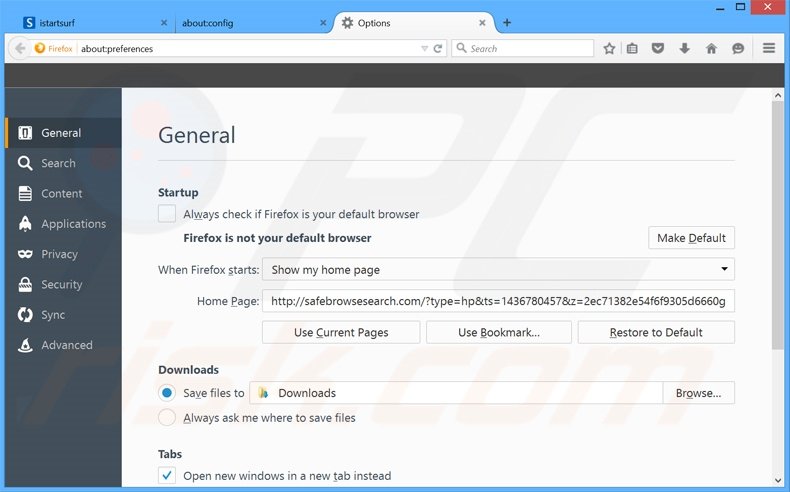 Removing safebrowsesearch.com from Mozilla Firefox homepage