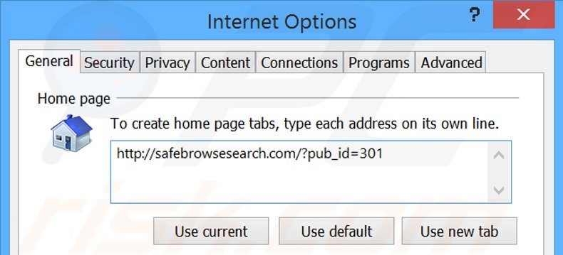 Removing safebrowsesearch.com from Internet Explorer homepage