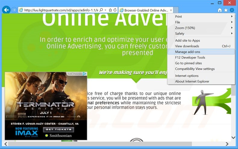 Removing adblocker ads from Internet Explorer step 1