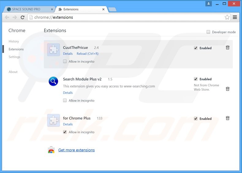 Removing SpaceSoundPro ads from Google Chrome step 2
