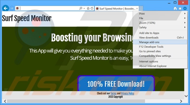 Removing Surf Speed Monitor ads from Internet Explorer step 1