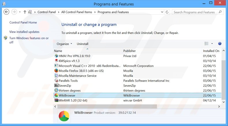 WikiBrowser adware uninstall via Control Panel