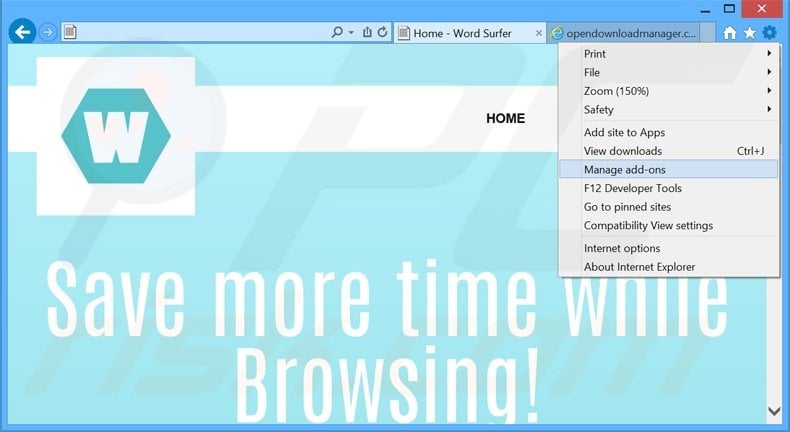Removing Word Surfer ads from Internet Explorer step 1