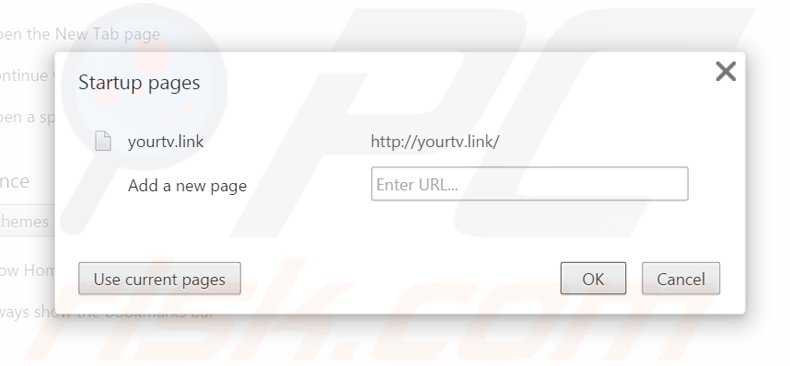 Removing yourtv.link from Google Chrome homepage