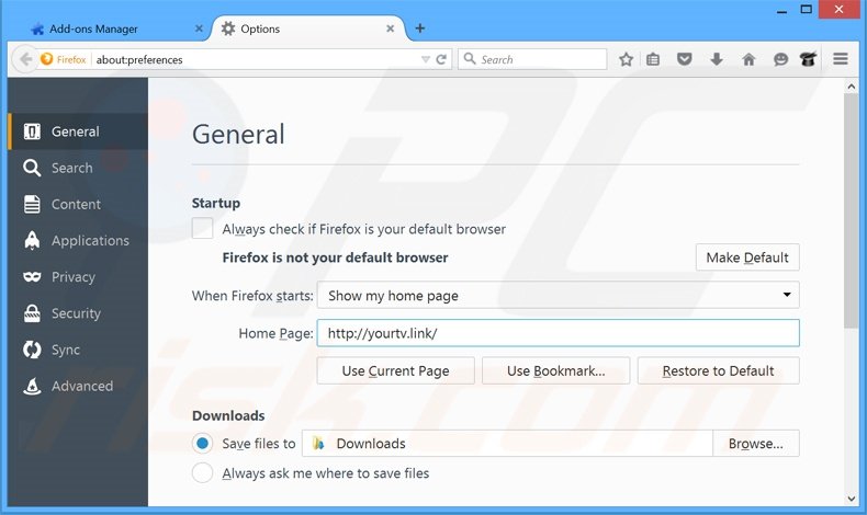 Removing yourtv.link from Mozilla Firefox homepage