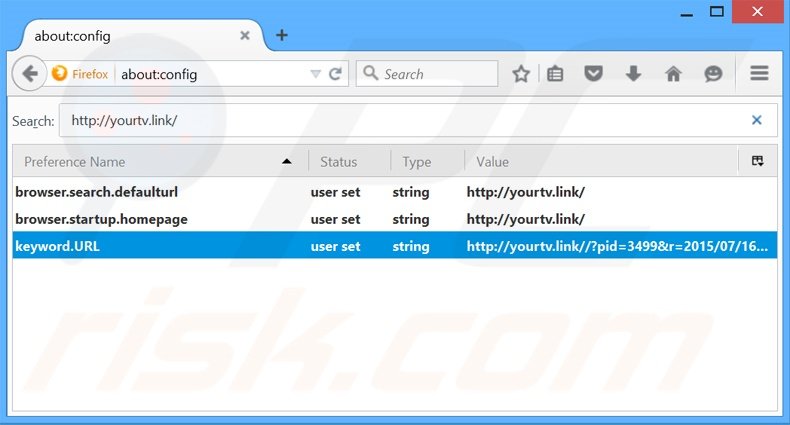 Removing yourtv.link from Mozilla Firefox default search engine