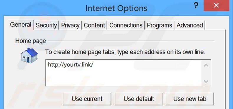 Removing yourtv.link from Internet Explorer homepage