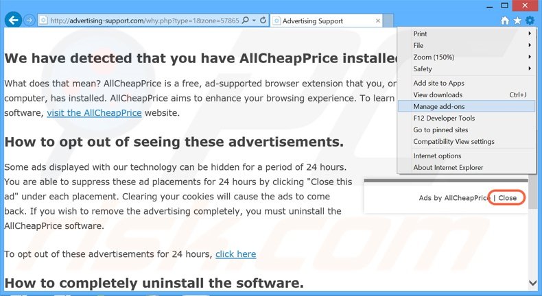 Removing Ads Remover ads from Internet Explorer step 1