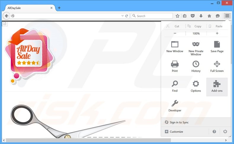 Removing AllDaySale ads from Mozilla Firefox step 1