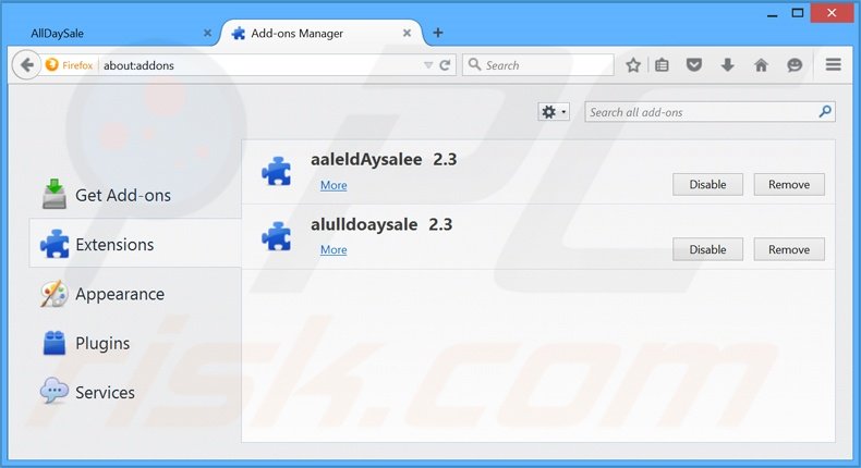 Removing AllDaySale ads from Mozilla Firefox step 2