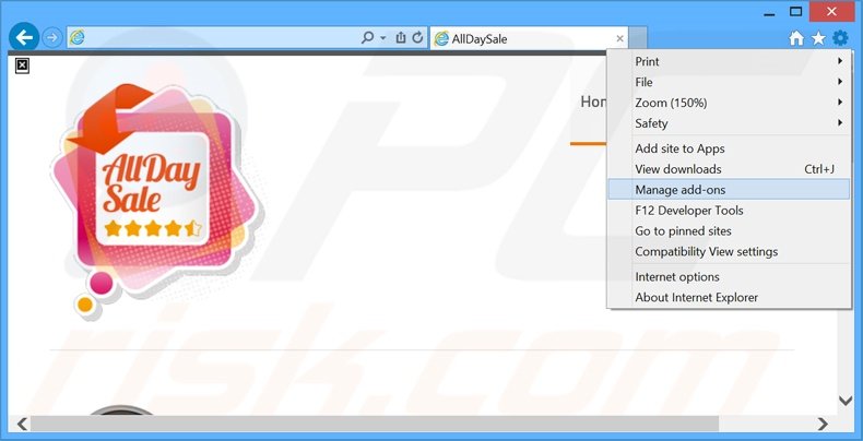Removing AllDaySale ads from Internet Explorer step 1