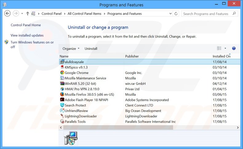 AllDaySale adware uninstall via Control Panel