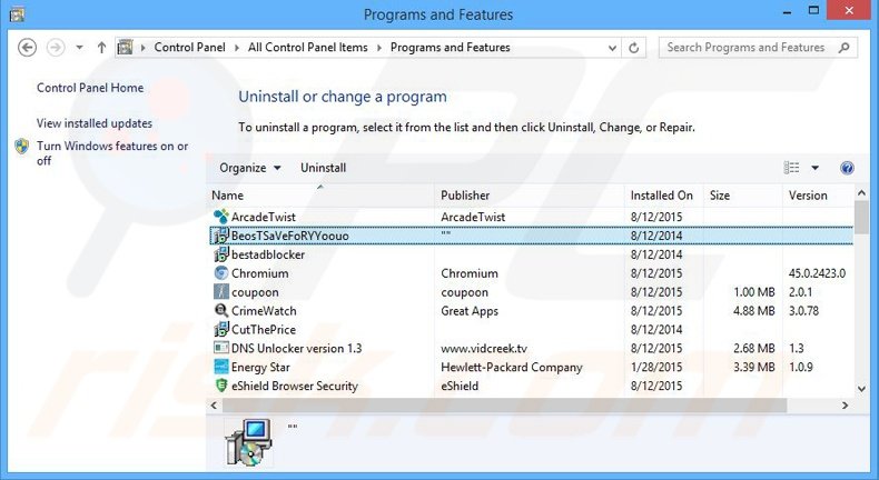 BestSaveForYou adware uninstall via Control Panel