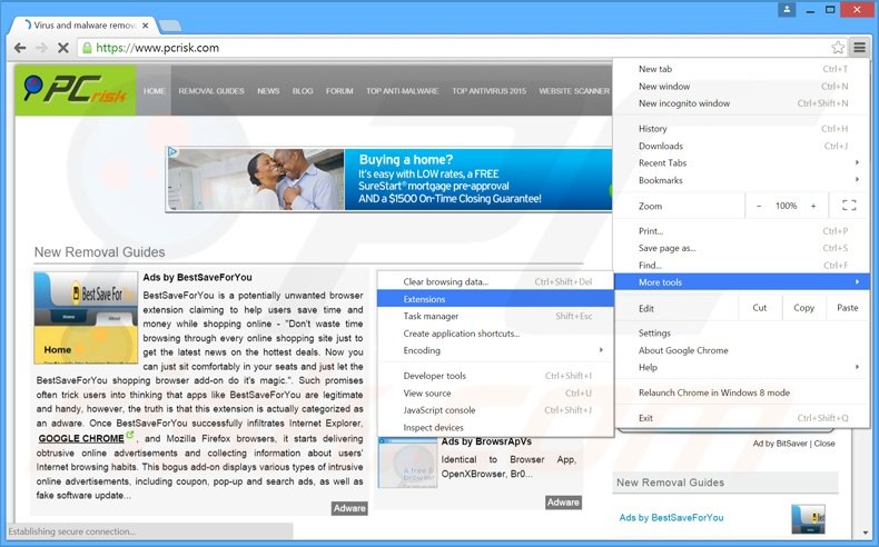 Removing BitSaver  ads from Google Chrome step 1