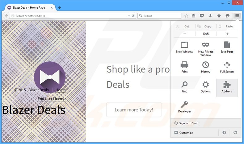 Removing Blazer Deals ads from Mozilla Firefox step 1
