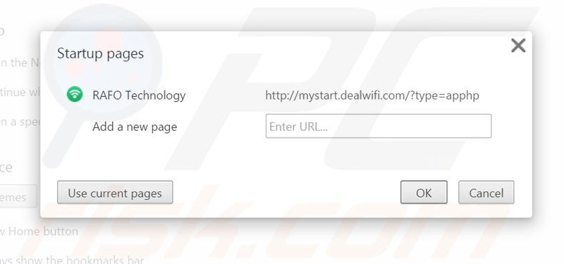 Removing mystart.dealwifi.com from Google Chrome homepage