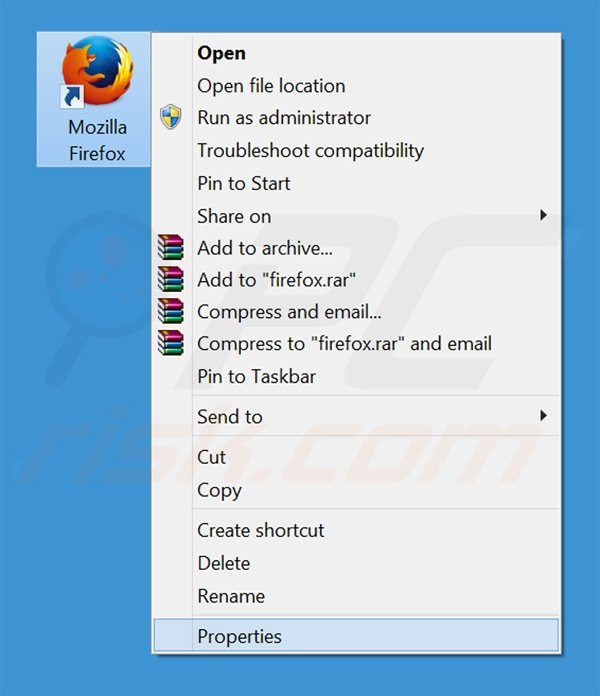 Removing mystart.dealwifi.com from Mozilla Firefox shortcut target step 1