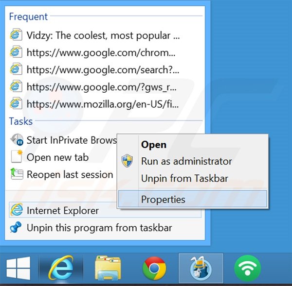 Removing mystart.dealwifi.com from Internet Explorer shortcut target step 1