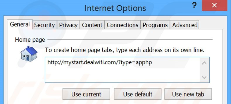 Removing mystart.dealwifi.com from Internet Explorer homepage