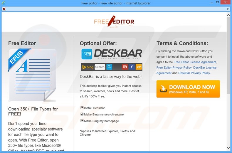 Website used to promote DeskBar adware toolbar