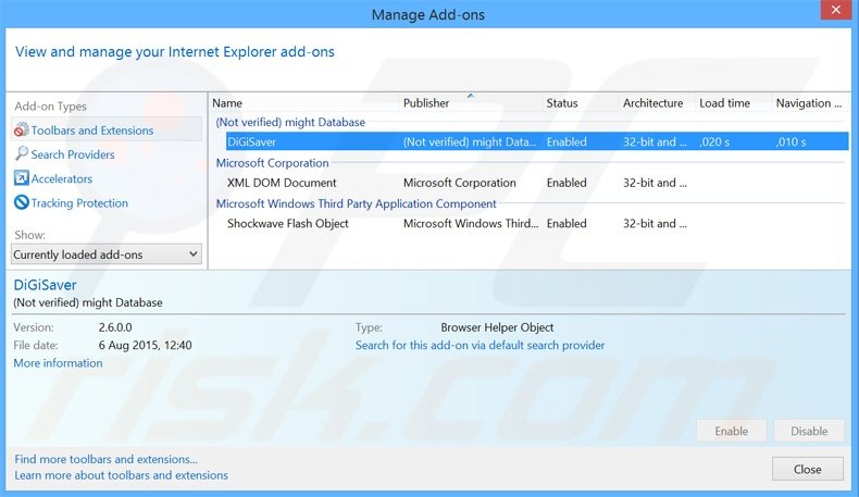 Removing DigiSaver ads from Internet Explorer step 2