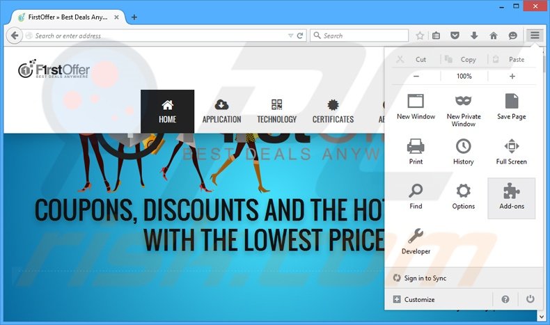 Removing FirstOffer ads from Mozilla Firefox step 1