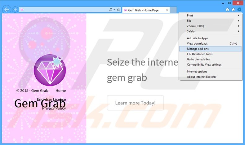 Removing Gem Grab ads from Internet Explorer step 1