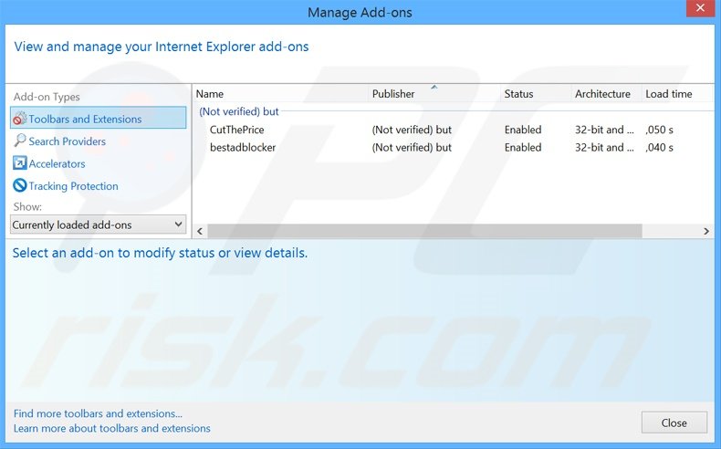 Removing KrShop ads from Internet Explorer step 2