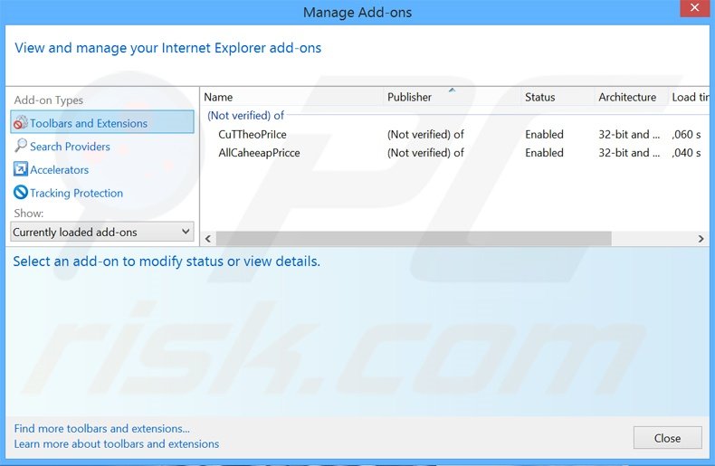 Removing PhraseProfessor ads from Internet Explorer step 2