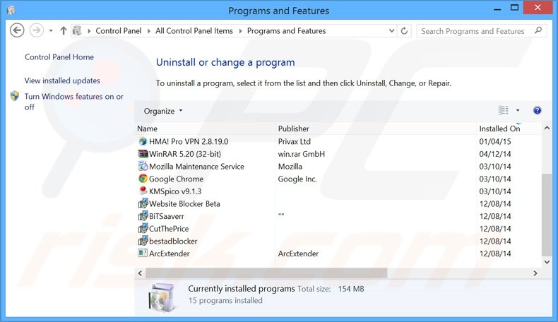 SimilarDeals adware uninstall via Control Panel