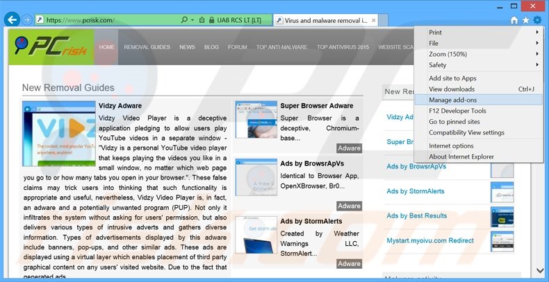 Removing TheAdBlock ads from Internet Explorer step 1