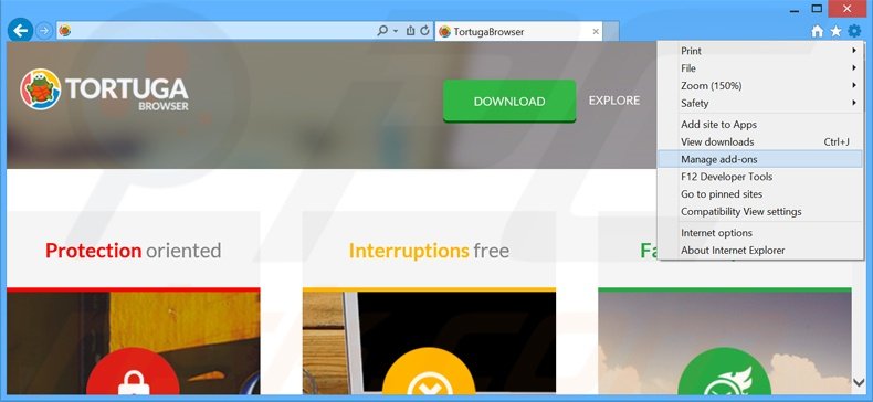 Removing Tortuga ads from Internet Explorer step 1