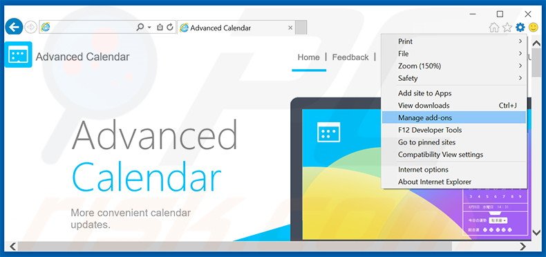 Removing Advanced Calendar ads from Internet Explorer step 1