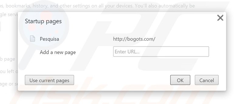 Removing bogots.com from Google Chrome homepage
