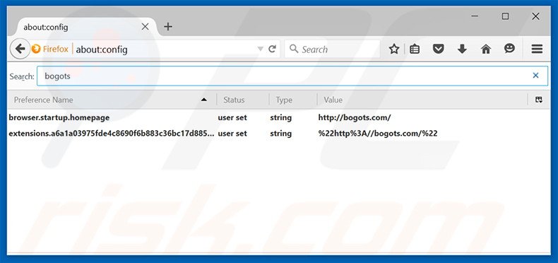 Removing bogots.com from Mozilla Firefox default search engine