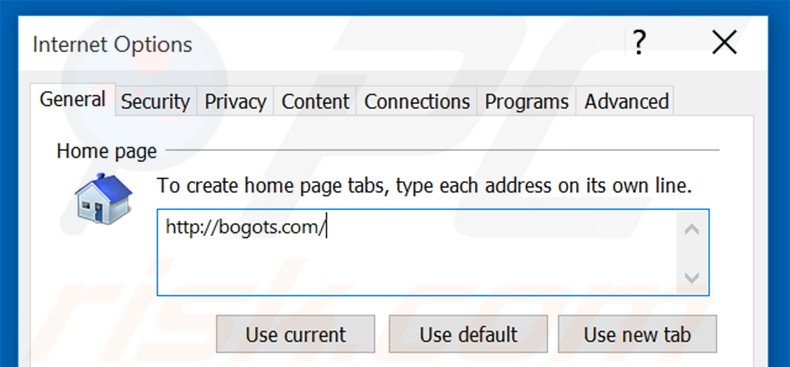 Removing bogots.com from Internet Explorer homepage