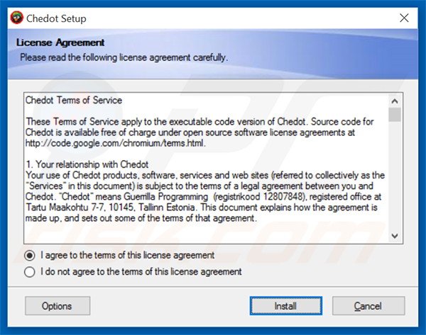 Official Chedot Browser Browser adware installation setup