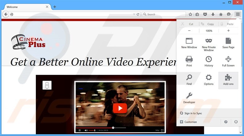 Removing CinePlus ads from Mozilla Firefox step 1