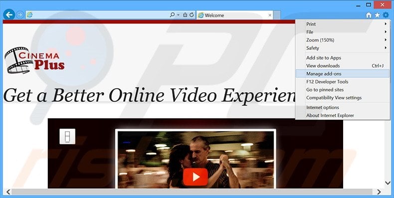 Removing CinePlus ads from Internet Explorer step 1