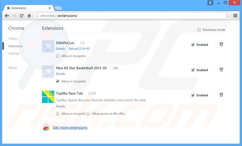 Removing dnsioweb.net related Google Chrome extensions