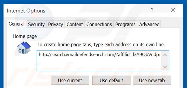 Removing search.emaildefendsearch.com from Internet Explorer homepage