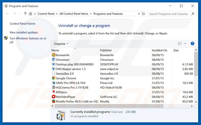 FutureGames adware uninstall via Control Panel