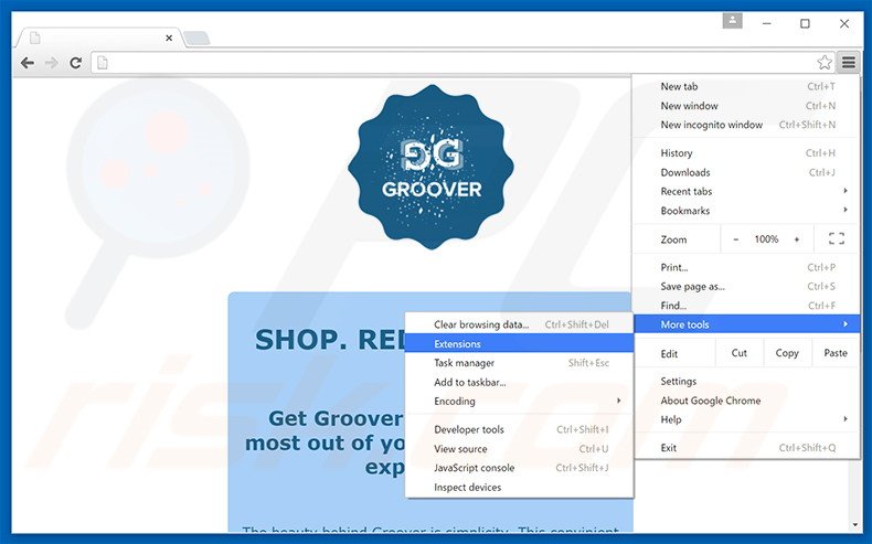 Removing Groover  ads from Google Chrome step 1