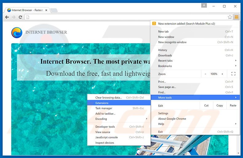Removing Internet Browser  ads from Google Chrome step 1