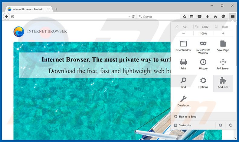 Removing Internet Browser ads from Mozilla Firefox step 1